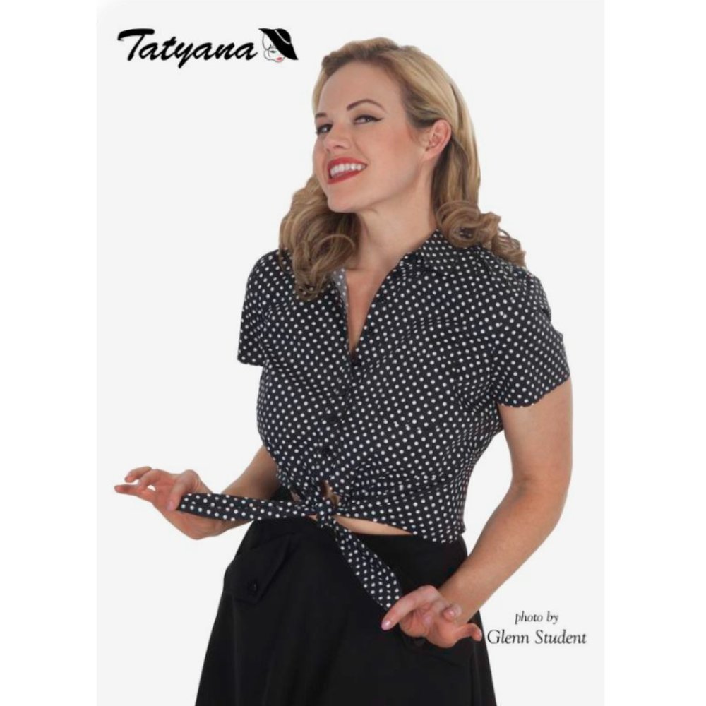 Tatyana Rockabilly Retro Pinup Polka Dot Tie Top